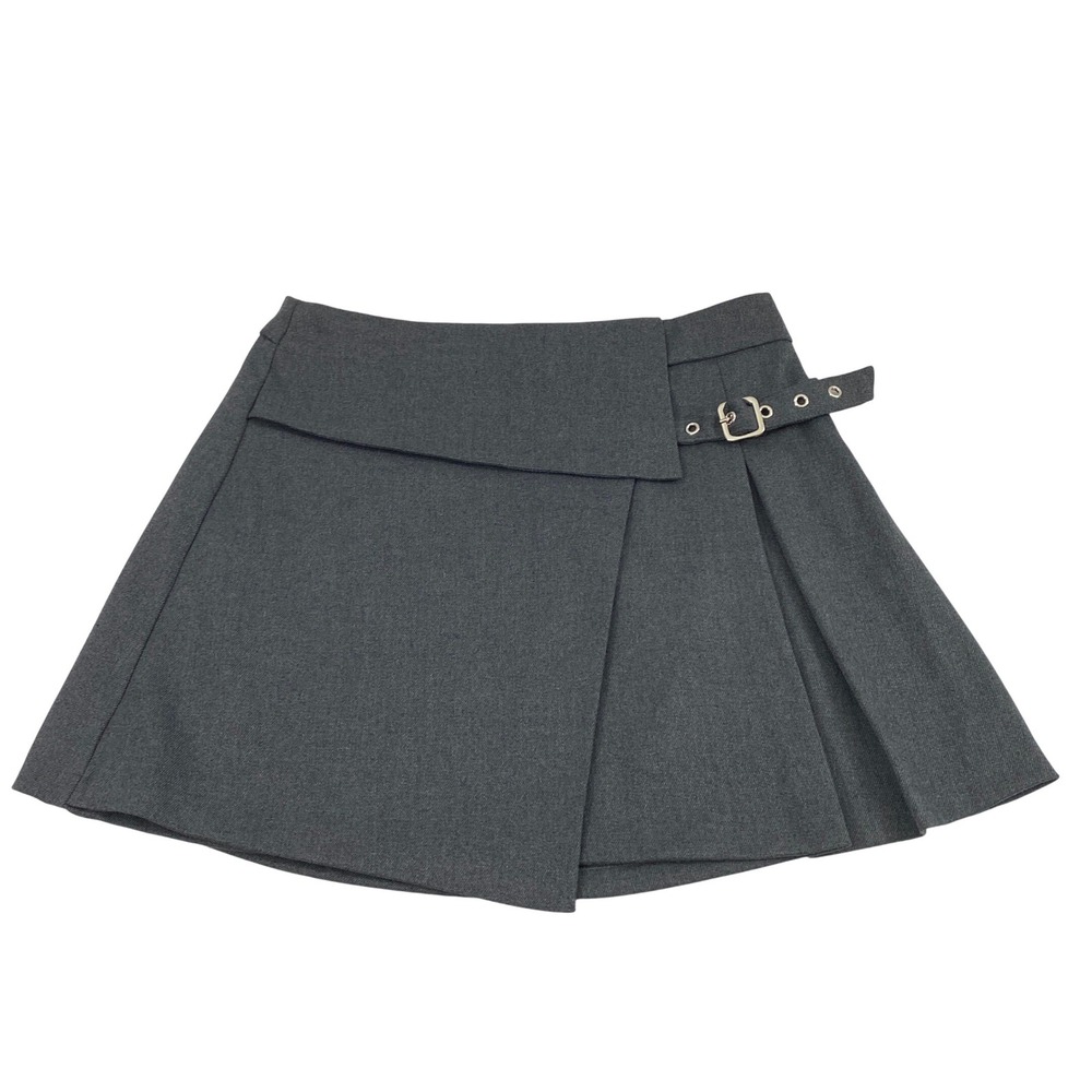 Womens‎ Mini Skirt Size Small Gray Belted Pleated Academic Preppy School Girl